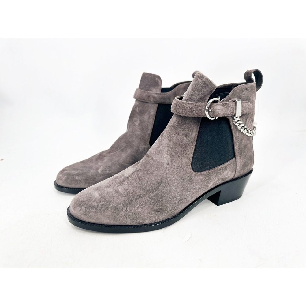 Salvatore Ferragamo Ankle Boots Women 10C‎ Grey Gancini Chain Suede Chelsea